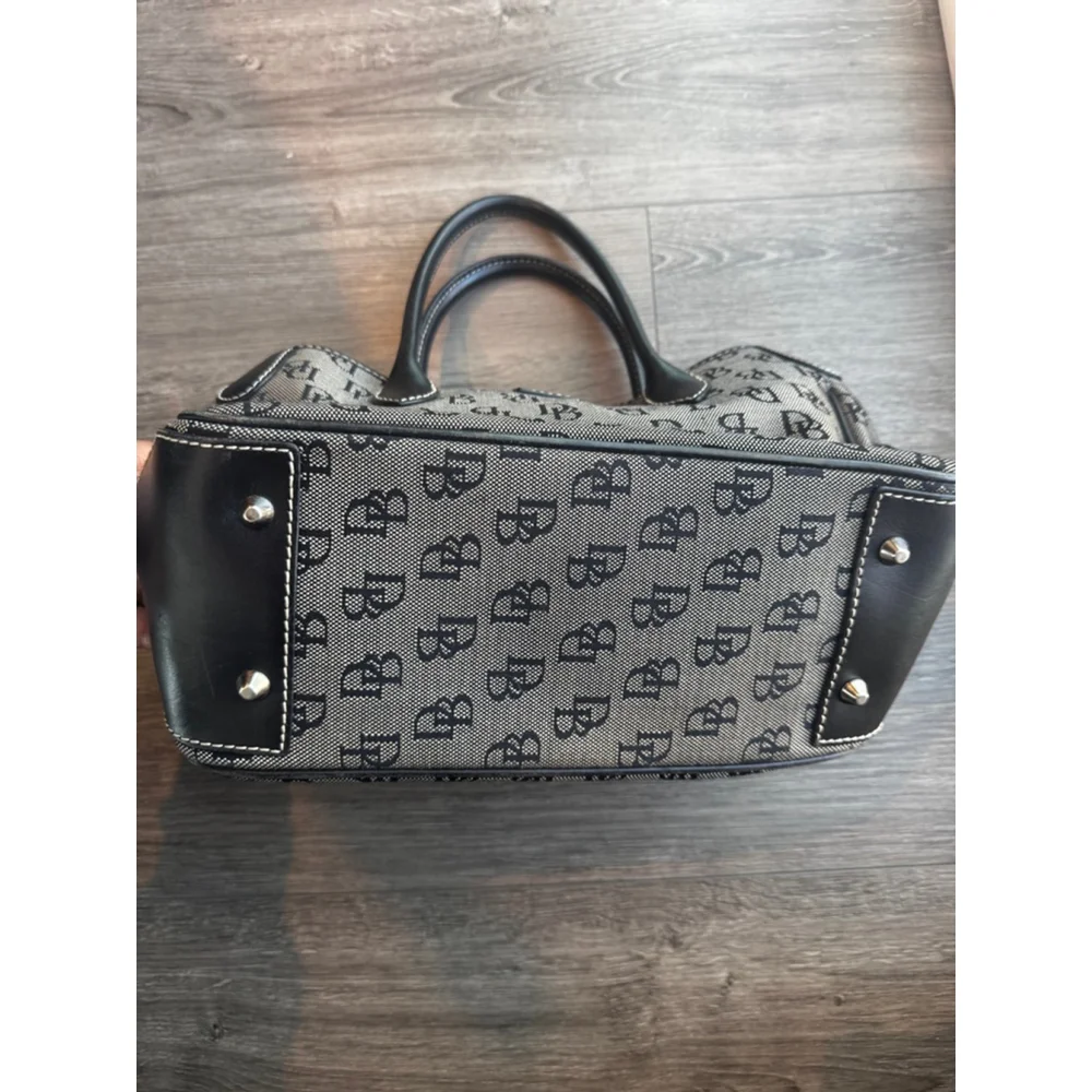 Dooney & Bourke DB Monogram Satchel Black Grey Canvas Leather Trim Shoulder Bag
